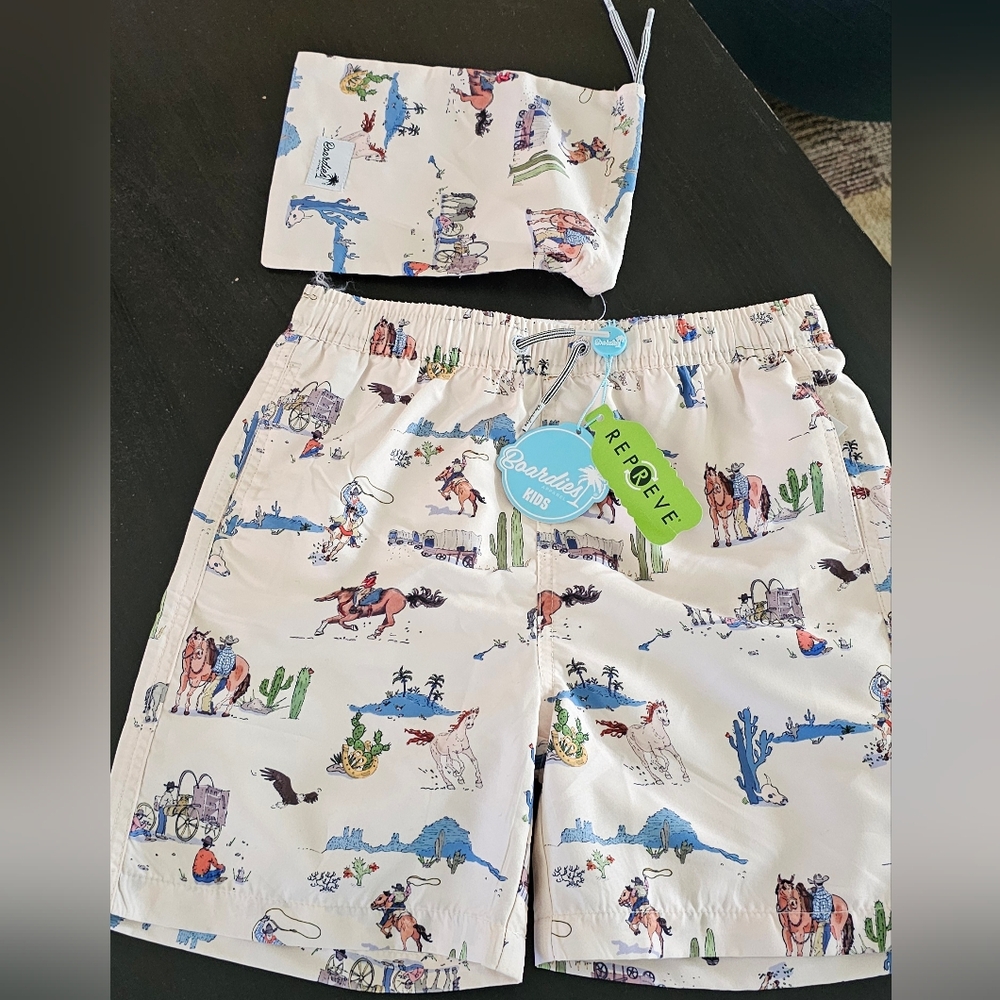 New boardies. Kids Printed swim trunks with Pouch